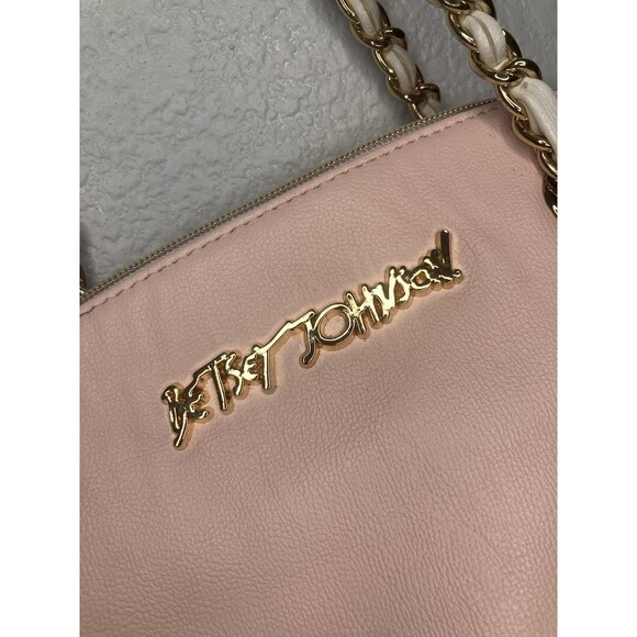Betsey Johnson Pastel Pink Shoulder Bag W/ Strap Ribbon Bows Gold Hardware - Picture 7 of 16